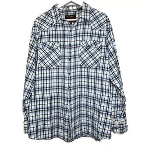 Walls Ranch Wear Shirt Top Womens XL Blue Plaid Pearl Snap Western Cowgirl Indie